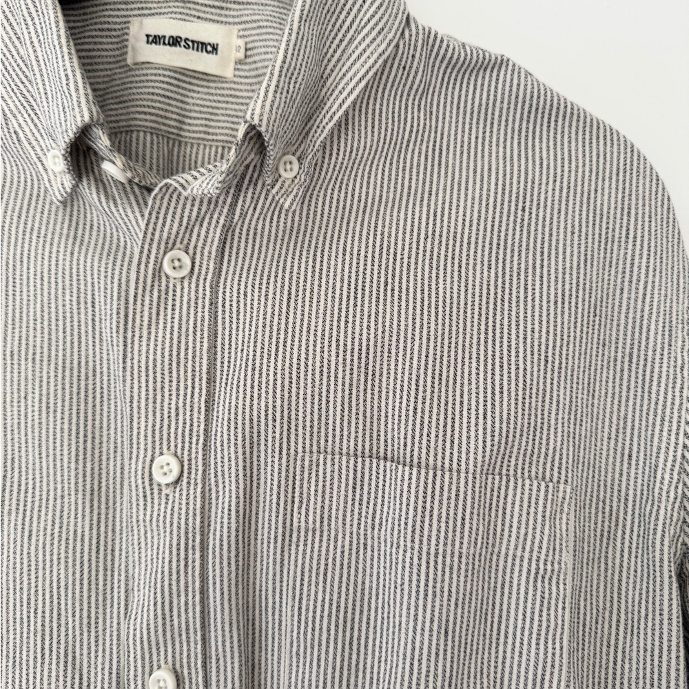 Taylor Stitch Men's “Jack” Gray and White Striped Shirt